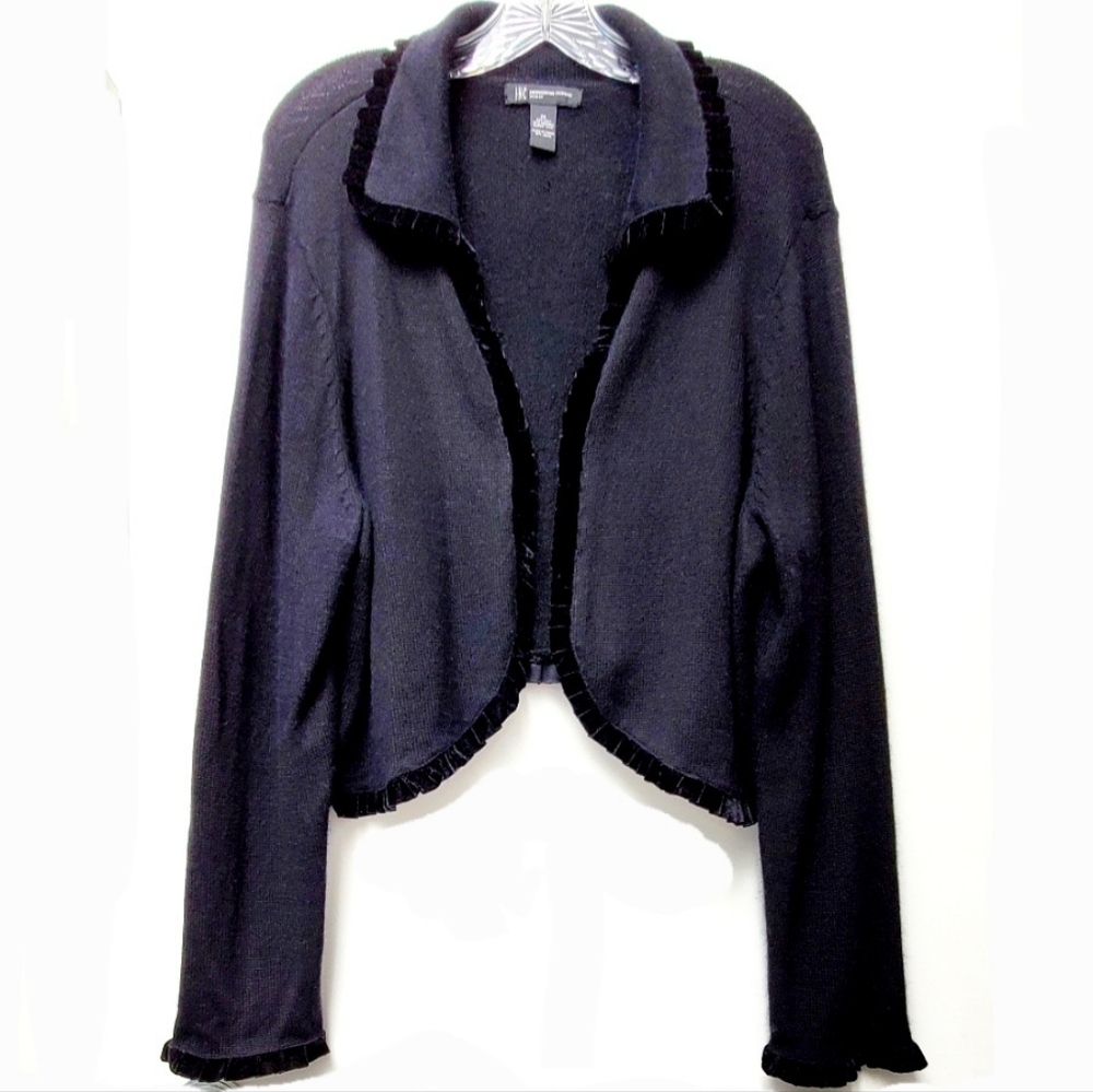 INC Black Silk Angora Bolero Cropped Cardigan Velvet Trim Size 2X